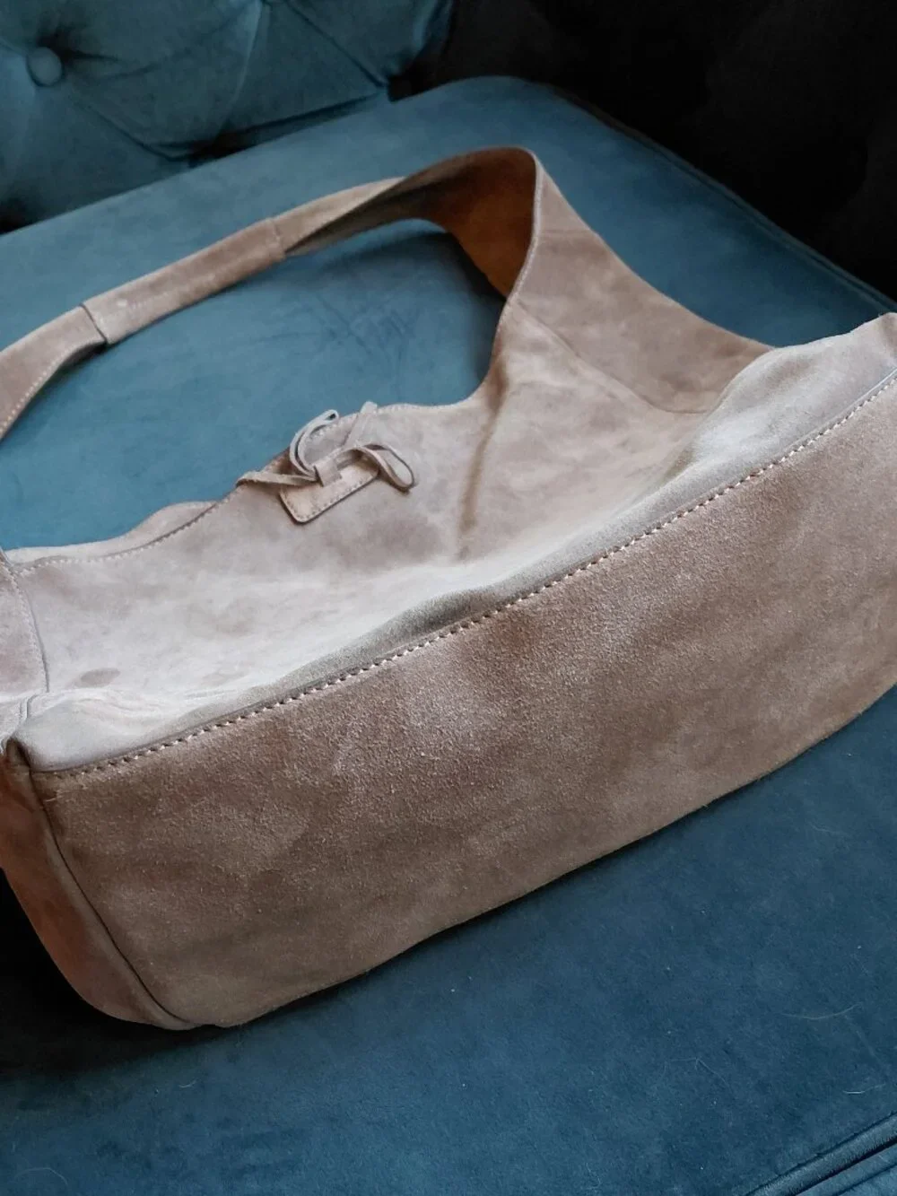 Lucky Brand Genuine Suede Slouchy Hobo Bag With Bow Detail